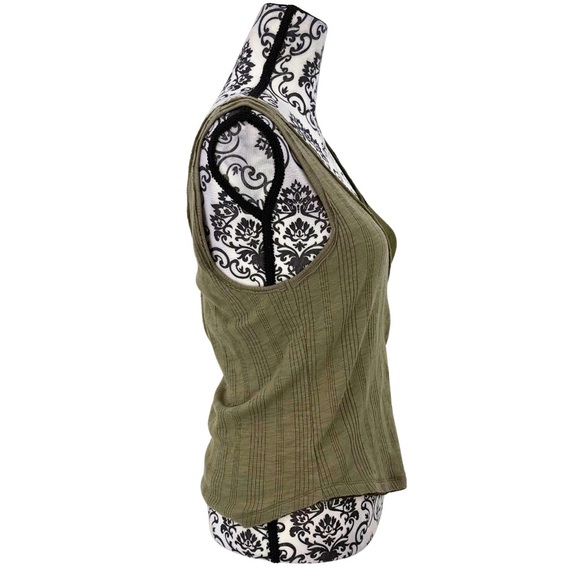 Pilcro Dual Tone Asymmetrical Tank Top Olive Green Ribbed Sustainable Cotton, S - Picture 6 of 12